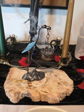 Hanging Crane Lotus Incense Burner - Vintage Style Metal Heron Cone Censer